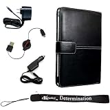 Black Leather Cover Case, USB 2in1 Data Cable, Car Charger, and Wall Charger with 4-inch eBigValue TM Determination Hand Strap for the Sony Reader eBook Touch Edition PRS-600