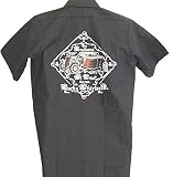 Lucky 13 We Trust Custom Car Kustom Hot Rod Black Work Shirt , Mens Black Button Front Club Shirt, Psychobilly Styling
