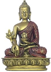 Nepali Medicine Buddha Statue 5.5"H, gold and red finish