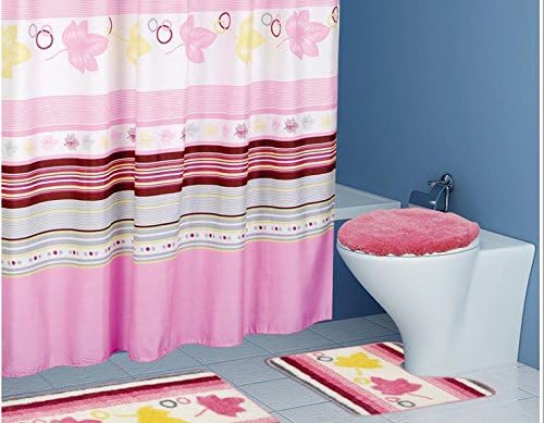 Pink Polyester Shower Curtain with Pink Maple Leaves Pattern, Fashion Bathroom Accessory, Waterproof and Mildewproof Shower Curtian, 72 x 80 inches (180 x200cm)