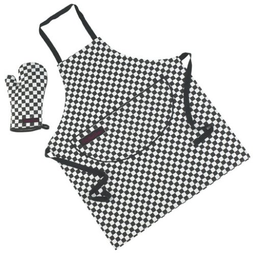 Antony Worrall Thompson Black & White Check BBQ Chef Apron & Mitt Set