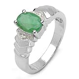 1.25 Carat Genuine Emerald Oval & White Topaz Rounds Sterling Silver Ring