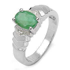 Buy 1.25 Carat Genuine Emerald Oval and White Topaz Rounds Sterling Silver Ring by JewelzDirect