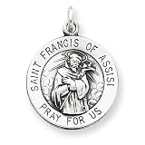 Sterling Silver Antiqued Saint Francis of Assisi Medal