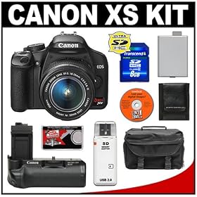 Canon Digital Rebel XS Digital SLR Camera Body (Black) & EF-S 18-55mm IS Lens + BG-E5 Battery Grip + 8GB SD Card + Case + Cameta Bonus Accessory Kit