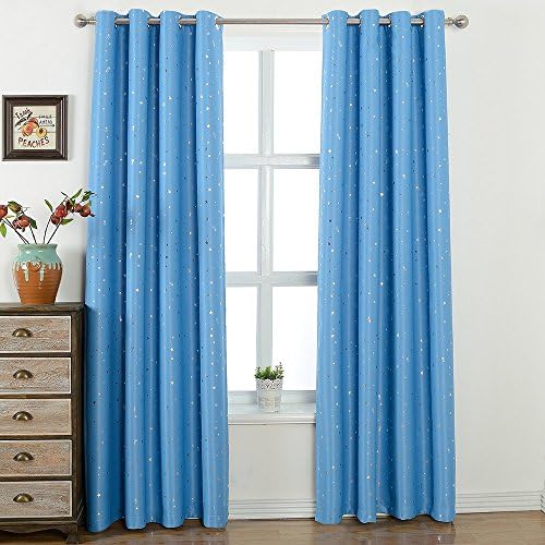 Fancy Queen Children Room Window Curtains Thermal Insulated Blackout Treatment 52 x 63 inch (Set of 2 Panels), Light Blue