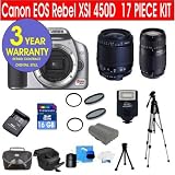 Canon EOS Rebel XSI 450D 12.2 MP Digital Camera (Silver) with Tamron 28-80mm f/3.5-5.6 Aspherical Lens + Tamron 75-300 f/4-5.6 LD Lens + 16 GB Memory Card + Multi-Coated UV Filter (2) + Multi-Coated Polarizer Filter + Digital Slave Flash + 50 Tripod + Deluxe Padded Camera Bag + 6 Piece Accessory Kit + 3 Year Warranty Repair Contract