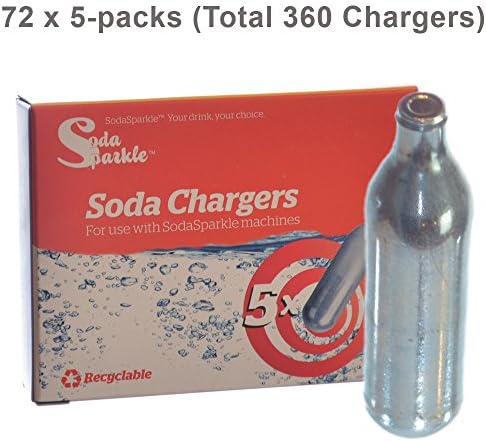 Soda Sparkle Co2 Gas Seltzer Cartridges Compatible w/ SodaSparkle and Cuisinart Soda Maker, 360-Chargers