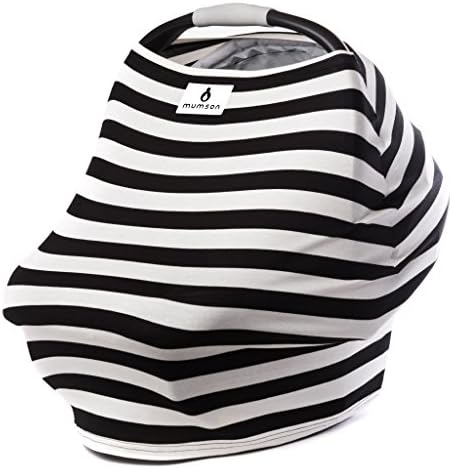 MUMSON Baby Car Seat Cover Canopy and Nursing Cover Multi-use Stretchy 3 in 1 B&amp;W Signature Stripes