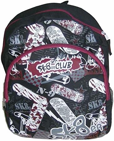 SK8er Club Red Black Skateboard Backpack Sport School Travel Skater Back Pack