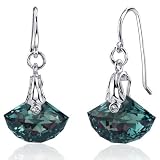 Spectacular Shell Cut 12.00 carats Alexandrite Fishhook Earrings Sterling Silver Rhodium Finish