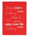 Halbleinen Geschirrtuch, TRIOLINO®, Druckmotiv Cooking etc. - rot, Format 50/70