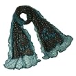 Fashion Layered Ruffle Knitted Polka Dots and Large Flowers Long Scarf - Teal Blue