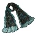 Fashion Layered Ruffle Knitted Polka Dots and Large Flowers Long Scarf - Teal Blue