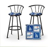 2 Los Angeles Dodgers Baseball Soft MLB Custom Black Barstools with Backrest Set