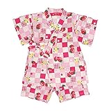 甚平 ベビー 女の子 綿100% いちご市松柄 じんべい スーツ上下 祭 子供甚平 ピンク 95cm