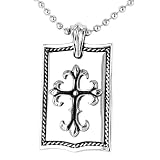 Polished Stainless Steel Dog Tag with Cross on a 24 Inch Chain