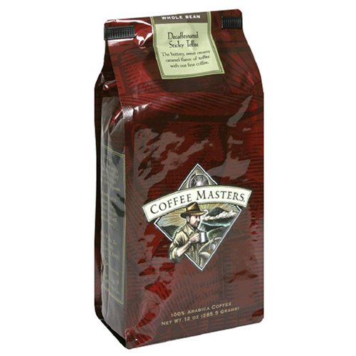 Coffee Masters Flavored Coffee, Sticky Toffee Decaffeinated, Whole Bean, 12-Ounce Bags (Pack of 4)