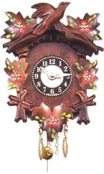 German Black Forest Clock - Carved Brown With Flowers