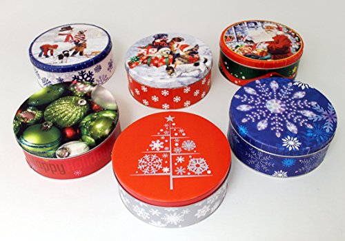 Empty Winter Holiday Cookie Tins (Set of Six)