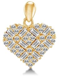 Solid 14k Yellow Gold Love Heart Shape Ladies Pendant Charm with Highest Quality Round and Baguette Round Shape Brilliant Cut CZ Cubic Zirconia (Height = 1/2" , Width = 1/2")