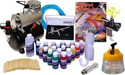 COMPLETE G44 MASTER AIRBRUSH Kit With Airbrush Depot 1 Year Warranty Tank Compressor and 6 Foot Air Hose Set, Createx Paint, Instructional Book, Airbrush Holder, Cleaning Pot, Mixing Sticks & Cups, Quick Connector