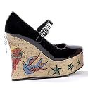 Sexy Women's Shoes Cork Wedge Platform Mary Janes 4.5 Inch Tattoo Embroidery Penthouse Shoes Gothic Fashion Punk Black Leopard