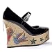 Sexy Women's Shoes Cork Wedge Platform Mary Janes 4.5 Inch Tattoo Embroidery Penthouse Shoes Gothic Fashion Punk Black Leopard