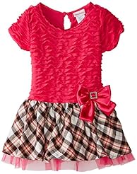 Girls    Plaid Print Metallic/Polyester/Spandex/Knit  Dress With a Bow(s) and Rhinestones and Ruffles
