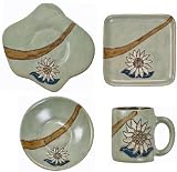 MARA STONEWARE COLLECTION - 16 Piece (4 Person) Odd Shaped Dinnerware Place Setting - Sunflower Design