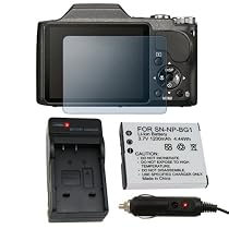 eForcity Reusable Screen Protector + NP-BG1 Li-Ion Battery + Compact Battery Charger Set for Sony DSC-H20