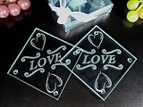4 Piece glass coaster set diagonal love - D`Lusso Collections (Set of 12)