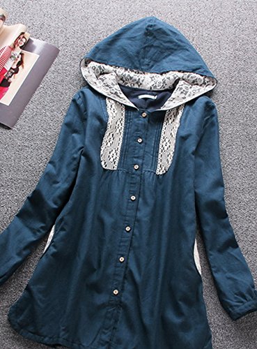 チュニック チュニックワンピース フード レース　ワンピース　ブラウス　羽織り　カジュアル　ナチュラル　シンプル　ガーリー ブルー (オリジナル・ブレスレットとサシェセット)