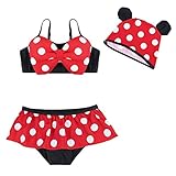 水着　ミニー　可愛い　大きなリボン　水玉　セパレーツ　セパレート　帽子　三点セット (90 (S))