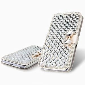 Vandot Accessory Sets 1X 3D Clear Crystal Transparent Rhinestone Leather For Apple iPhone 6 Plus 5.5 inch Diamond Leather Rhinestone Bling Flip Case Glitter Book Wallet Case Cover ID Card Case Skin Shell Cell Phone Case - White Leatherette with White Diamond Rhinestone Bow Tie Bow Bow Tie