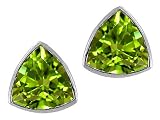 1.50 cts Genuine Trillion Peridot Earring Studs - 14kt White or Yellow Gold