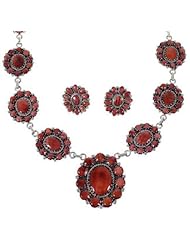 Sterling Silver Jewelry Red Oyster Shell Link Necklace Set HS24762