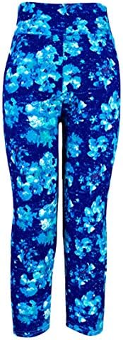 COCOLEGGINGS Womens Blue Snowflake Comfort Summer Knee Capri Tights Leggings