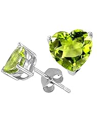 Tommaso Design (tm) 7mm Heart Shape Genuine Peridot Earring Studs in 14 kt White Gold
