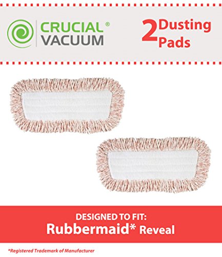 2 Rubbermaid Reveal Dry Dusting Mop Cleaning Pads, Compare to Part # 1M20, Designed & Engineered by Crucial Vacuum