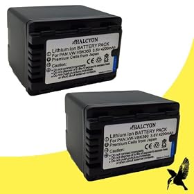 Two Halcyon 4200 mAH Lithium Ion Replacement Battery for Panasonic HDC-SD90 High Definition Camcorder and Panasonic VW-VBK360