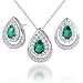 Jewelry : Classic Beauty 2.75 carats Pear Checkerboard Shape Created Emerald Pendant Earrings Set in Sterling Silver