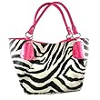 Black Large Vicky Zebra Print Faux Leather Satchel Bag Handbag Purse