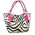 Fuschia Large Vicky Zebra Print Faux Leather Satchel Bag Handbag Purse