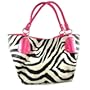 Black Large Vicky Zebra Print Faux Leather Satchel Bag Handbag Purse Pink