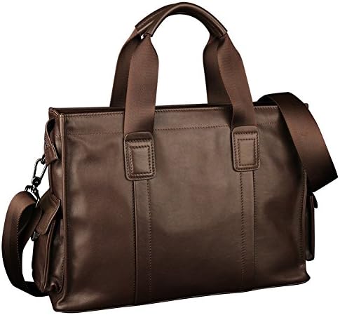 Mens Tote Handbag Real Cattle Hide 100% Leather Bussiness Handbag Clutch Straps