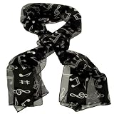 Acosta Scarves - Black with Silver Music Notes & Clef Print - Ladies Fashion Accessory Scarf - Gift Boxed