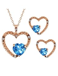 2.19 Ct Heart Shape Swiss Blue Topaz Gold Plated Silver Pendant Earrings Set