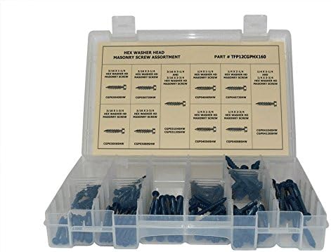 160 Piece Hex Washer Head Masonry Screw Assortment - Ships FREE in the USA