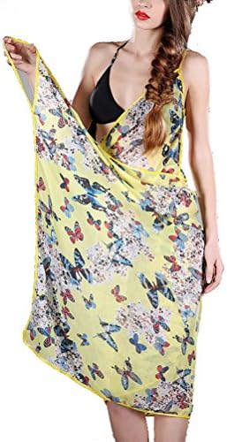 WenVen Women's Beach Coverup Women's Spaghetti Strap Deep V-neck Backless Sarong(9,140*80)